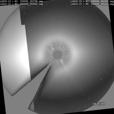 Latest image by SOHO LASCO C2 and C3 (running difference)